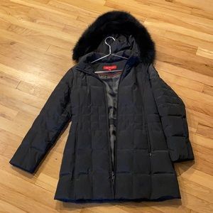 Anne Klein - black winter puffy coat with fur hood in size petite small